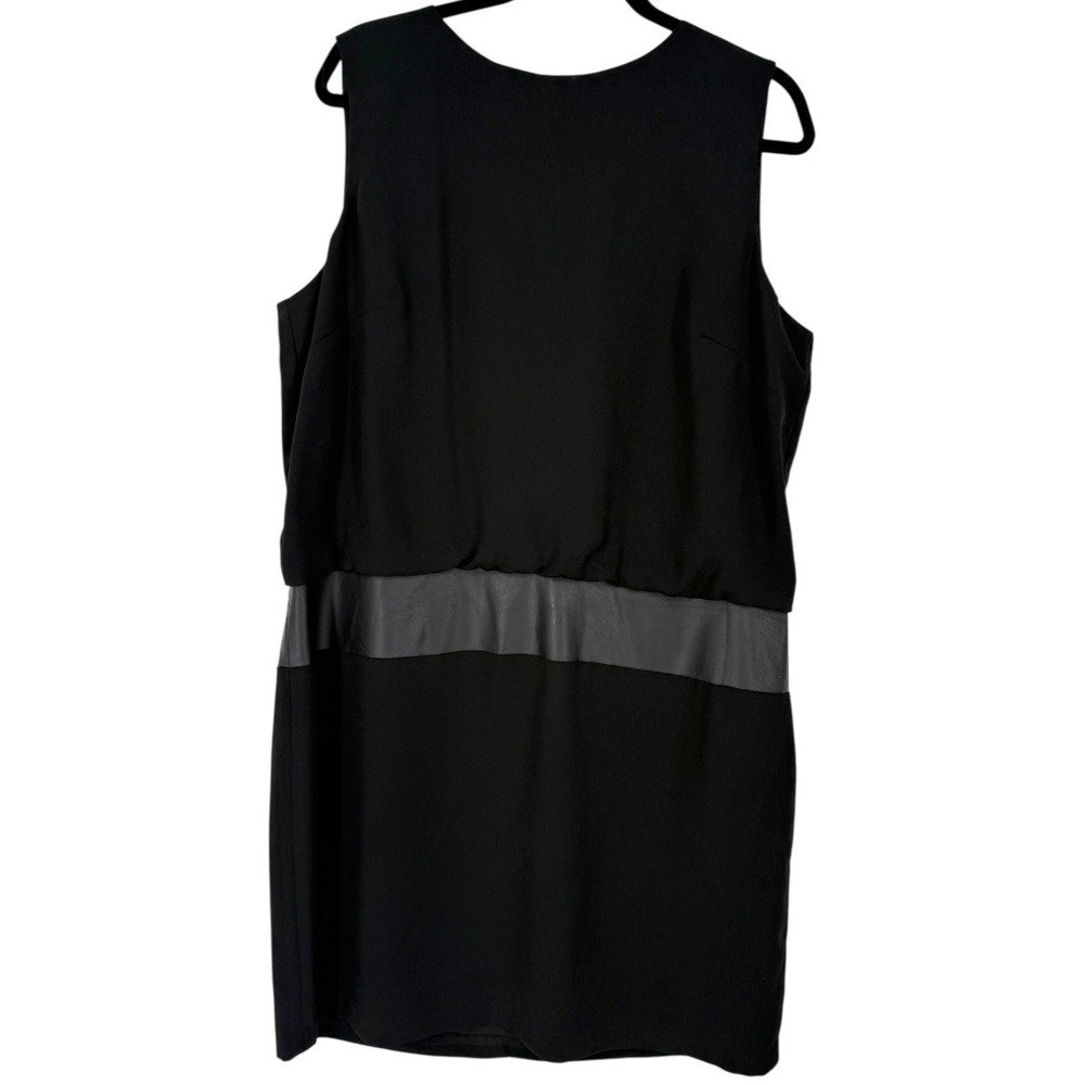 Lauren Ralph Lauren Sleeveless Black‎ Sheath Dress Faux Leather Trim Size 18